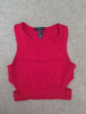 Forever 21 Bright Red Ribbed Cutout Crop Tank